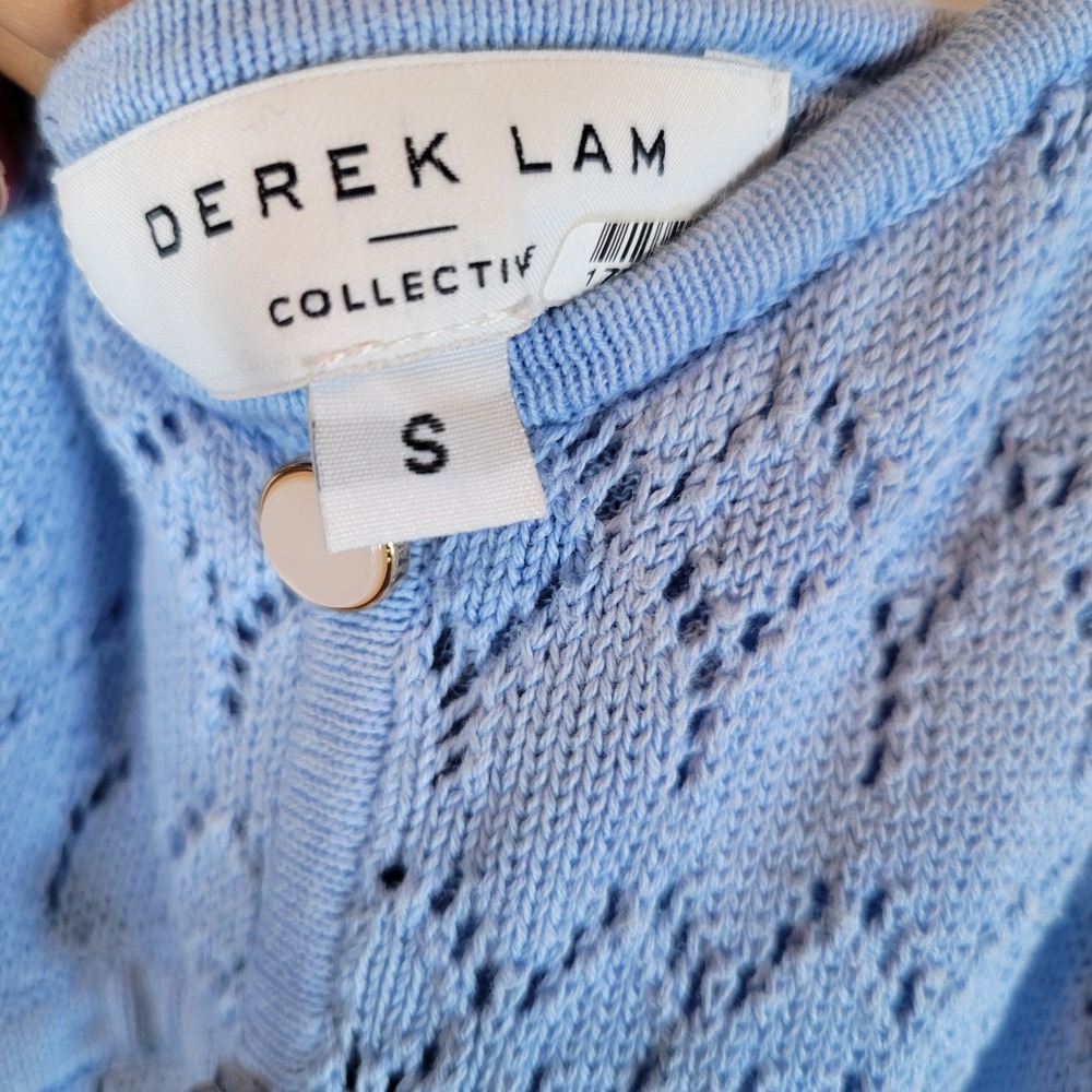 Derek Lam Collective Women Midi Dress Crochet Knit Button Size Small Blue - Picture 3 of 9